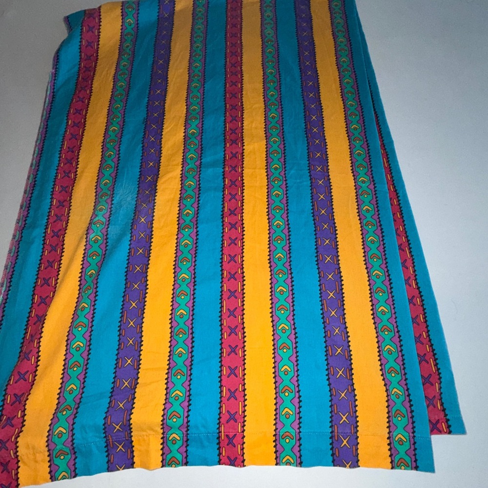 Vtg Disney Pocahontas Bed Sheet Twin Geometric Indian Print Teal Yellow Red 90s